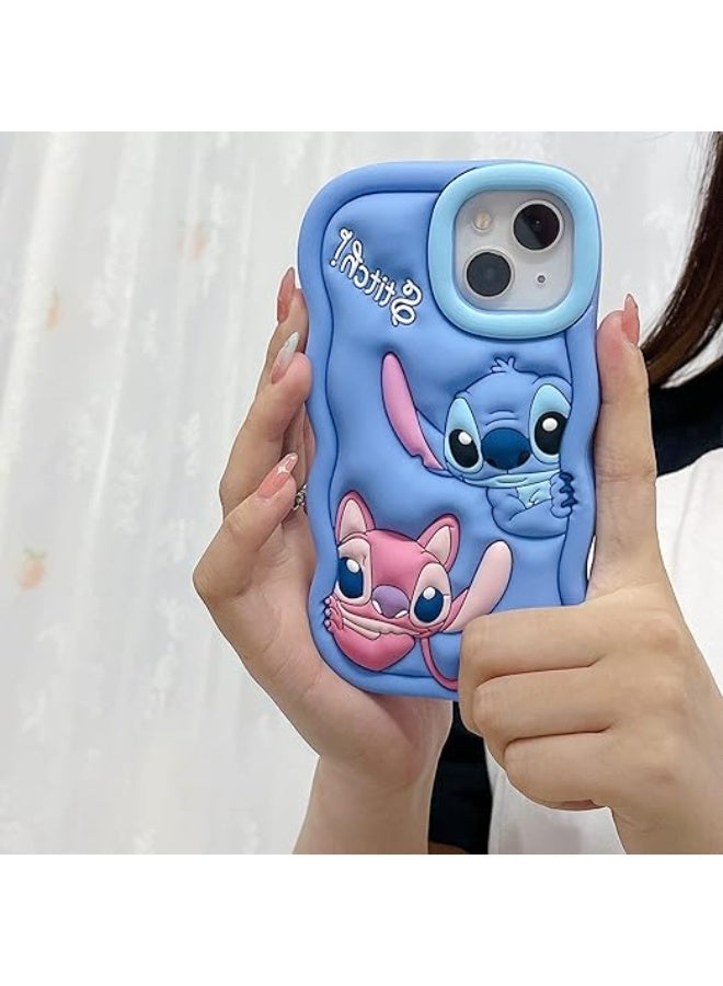 ستيتش حافظة سيليكون ناعمة من  3D Character Bracket مع غطاء لحماية شاملة لهاتف iPhone 15 Pro، مقاومة للانزلاق (أزرق، iPhone 15 Pro) - Image 3